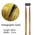 Laser gold tinsel hair extension with black clip, size 50cm by 3.5cm wide - Laser Gold
