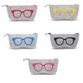 Felt eyeglass pouches in five bright colors with decorative glasses shape patterns - Pink