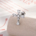 Silver cross stud earring featuring sparkling teardrop cubic zirconia in a modern style - White Zirconia (A755-3#)