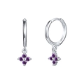 Silver hoop earrings with sparkling purple crystal cross pendants on a white background - Purple Zirconia (Silver)