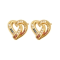 Chic gold-plated heart stud earrings with multi-color zircon inlay for women - Hollow Heart