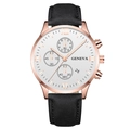 Men's quartz watch with rose gold case, white dial, and black leather strap - White Dial Rose Gold Case Black Strap