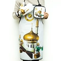Kitchen apron set with oven mitt and pot holder featuring golden mosque and moon patterns - White Castle 3-Piece Set (Quran Theme)