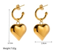 Polished gold stainless steel heart hoop earrings with dimensions 3.7cm long and 2cm wide - Gold Puffed Heart Dangle / Gold
