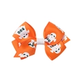 Orange Halloween bow hair clip featuring white ghost patterns and BOO text for girls - Orange Ghost