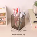 Minimalist translucent smoky gray square pen holder with cute stationery on desk - Standard Type / Transparent Black