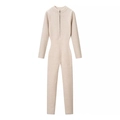 Tuta in maglia beige attillata a maniche lunghe con scollo a mezza zip per donna - S / Bianco Sporco