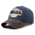 Casquette de baseball rétro délavée en denim contrasté avec patchs brodés - Réglable / Bleu marine