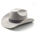Detail of light gray faux suede cowboy hat showing textured brim and gray woven ribbon - M(56-58cm) / Light Grey (Suede)