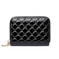 Black quilted patent leather accordion card wallet with rivet details and zipper closure - Large Quilted Rivet Glossy Black