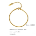 2mm gold snake chain bracelet in 316L stainless steel with lobster clasp and extension - Round Snake Chain (ZHSLG01)