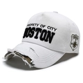 White distressed baseball cap with Boston embroidery and camo brim detail - Adjustable / White