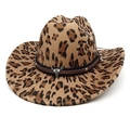 Detail of leopard print cowboy hat with vintage bull skull metal charm on trim - M (56-58cm) / Straight Top Leopard Print