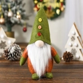 Christmas gnome plush ornament with green felt hat and wooden tree background scene - Green Hat Style