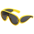 Oversized wrap-around aviator sunglasses featuring a bold yellow frame and dark grey lenses - Yellow Frame Grey Lens