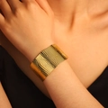 Adjustable wide gold stainless steel cuff bracelet with unique bark texture for women - Bark Texture