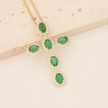 Cross pendant necklace with green oval zircons and white crystals in 18K gold plating - Green Oval Gemstone Cross (6#)
