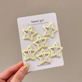 Set of 6 creamy yellow star hair clips for girls with a matte hollow design - Beige Set - 6 Pcs