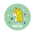 Foldable hair brush with mirror featuring a cute mint green cartoon unicorn pattern - Yellow Pony