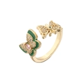 Detail of 18K gold butterfly open ring with green enamel and pink zirconia stones - Adjustable Open / Gold/Mixed Green Pink (12330)