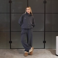 Set sportivo in pile grigio antracite con giacca con zip e pantaloni larghi coordinati - S / Grigio