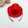 Mini red felt cowboy hat headband for party accessory shown on white background - Denim / Red