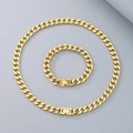Conjunto de joyas de cadena cubana dorada con collar y pulsera a juego - Pulsera 21cm / 9mm Dorado