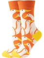 Detailed knit texture of orange crew socks featuring a cute white cartoon duck pattern - EU 36-42 / Orange Goose