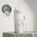 White floral 710ML tumbler with SUS316 stainless steel liner and daisy pendant - 24oz / Gold Foil Floral Style / White