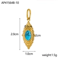 Detail showing an 18k gold plated stainless steel turquoise pendant with size labels - Leaf Gold With Turquoise Stone (AP41564B-10)