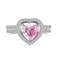 Exquisito anillo de plata esterlina S925 con circón rosa en forma de corazón y piedras - US 8 / Bañado en Oro Blanco Circonita Rosa (DY121048-S-W-BF)