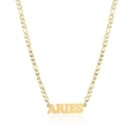 18K gold plated stainless steel Aries zodiac necklace with Figaro chain on white background - Gold Aries