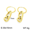 Boucles d'oreilles clips en acier titane doré avec chaîne géométrique, 30x15 mm - Style Chaîne Géométrique (KE99895-Z)