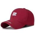 Classic wine red cotton baseball cap with white AE embroidery and authentic script detail - Burgundy