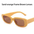 Vintage small square sunglasses with matte orange frame and brown tinted lenses - Sand Yellow Frame Tea Lens