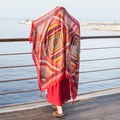 Ethnic style large red beach shawl with geometric patterns and fringe tassels - Wine Red Ethnic Style
