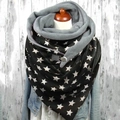 Warm winter scarf with white star print and gray fleece lining featuring metal clip closure - 40-Black White Star
