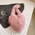 Fuffy pink faux fur heart crossbody bag for women with soft plush texture and chic style - Pink