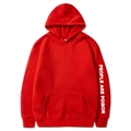 Red hooded sweatshirt with People Are Poison print on sleeve and kangaroo pocket - Red 344