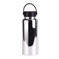 Polished silver stainless steel 1L sports water bottle with black carry loop cap - Electroplated Silver-Black Lid