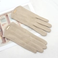 Gants d'hiver en suédine kaki pour femmes avec étiquette dorée et fonction tactile - Taille unique / Blanc Cassé