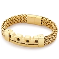 Pulsera para hombre de acero inoxidable dorado con cadena de trigo y eslabones cuadrados - Dorado