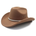 Khaki felt western cowboy hat with pearl rhinestone band and classic curled brim - Khaki
