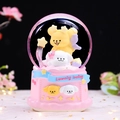 Pink music box crystal ball with bear and puppy figures and Lovely Baby base - 8514 Prone Position / Medium 80mm Light + Music