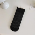 Japanese style black lace mesh socks with ruffled trim and hollow-out floral pattern - Black Heart