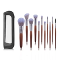 11-teiliges Make-up Pinselset mit blau-violetten Borsten und rotbraunen Holzgriffen - 11-teiliges mahagonifarbenes Make-up Pinsel Set (mit schwarzer Dreieckstasche)