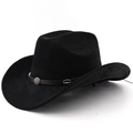 Close-up of black wool cowboy hat with leather band and vintage sunflower buckle - M (56-58cm) / Black