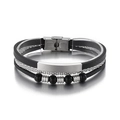 Men's multi-layer woven leather bracelet with stainless steel beads and brushed metal plates - Black Silver Splicing Brushed Style (KB146912-KLHQ) / Steel Color (KB146912-KLHQ)