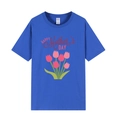 Blaues Kurzarm-T-Shirt aus Baumwolle mit Happy Mother's Day Tulpen-Blumendruck - XS / Tulpen-Druck / Königsblau