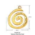 Detailed view of a golden stainless steel spiral pendant with size specifications - YE211/Spiral Hammered